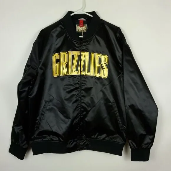 Vancouver Grizzlies Mitchell & Ness NBA L Large Satin‎ Zip Jacket Black Gold NWT